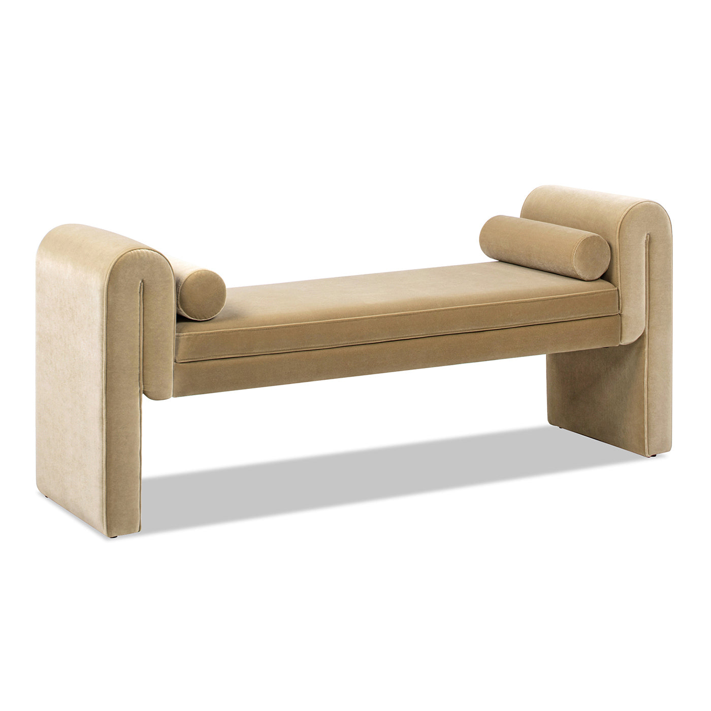 Mason 60.5 inch arched arm bench with bolster pillows beige upholstery HouseOfZazla 2 bolsters on Tampa Home & Garden Store