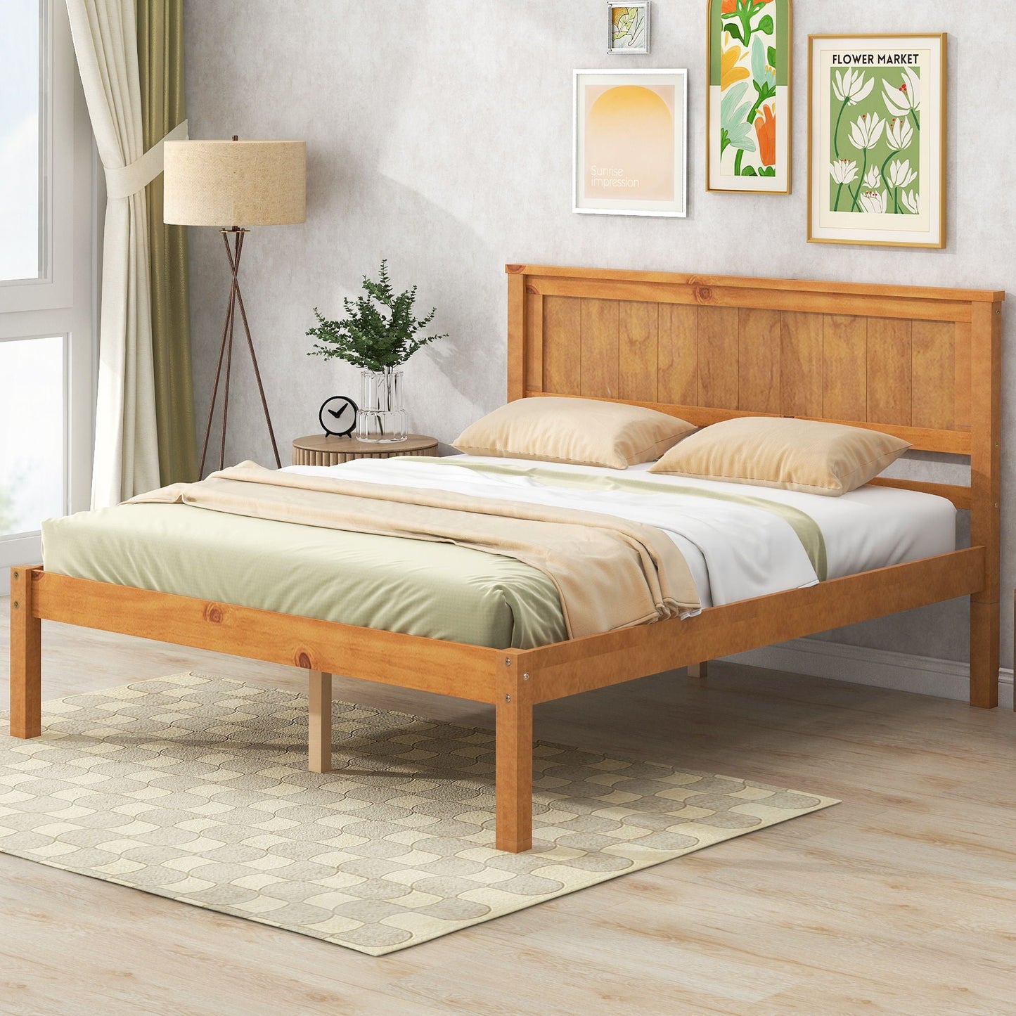 Strong Espresso Wood Platform Bed and Headboard