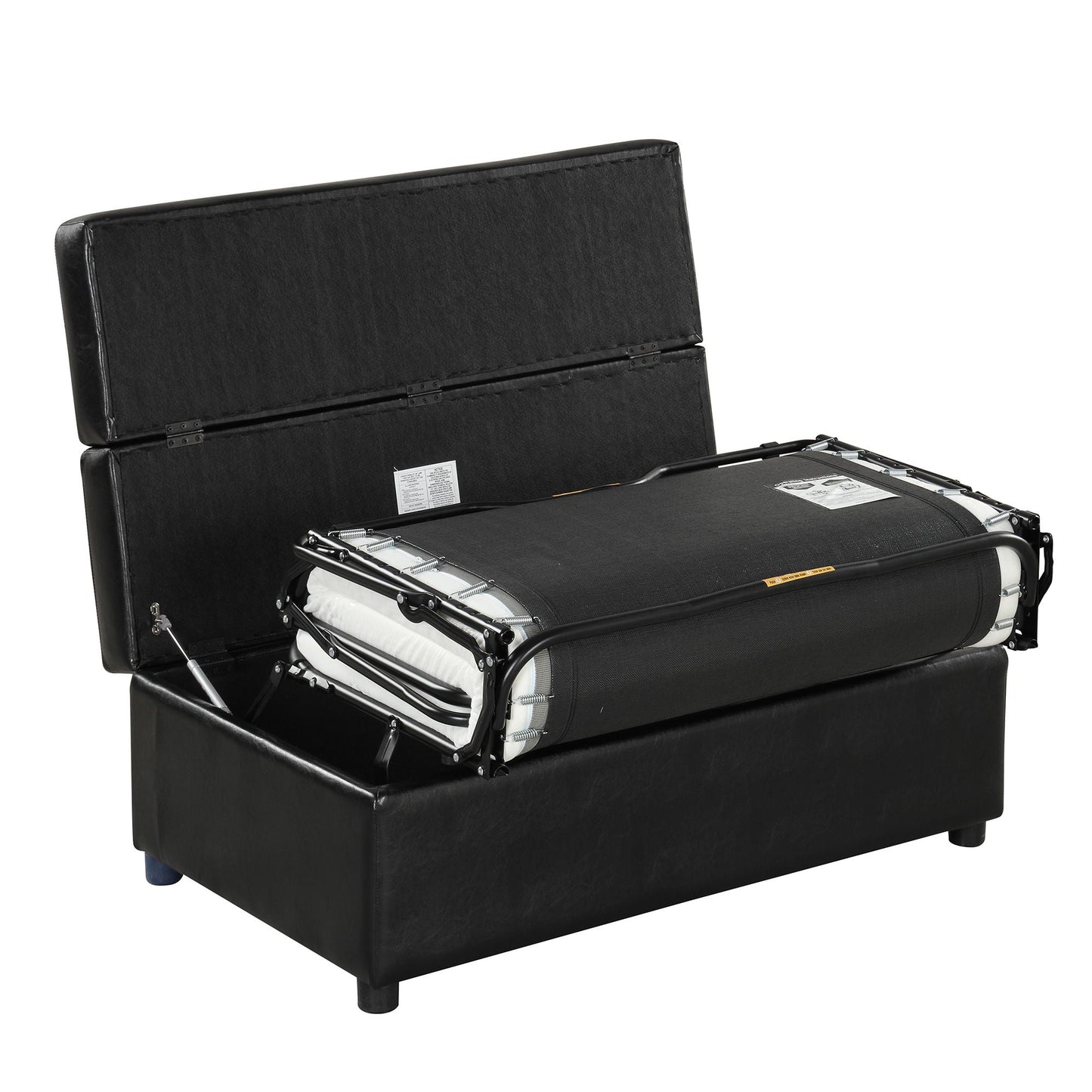 Twin size folding ottoman sleeper bed with mattress in black faux leather by HouseOfZazla on Tampa Home & Garden Store