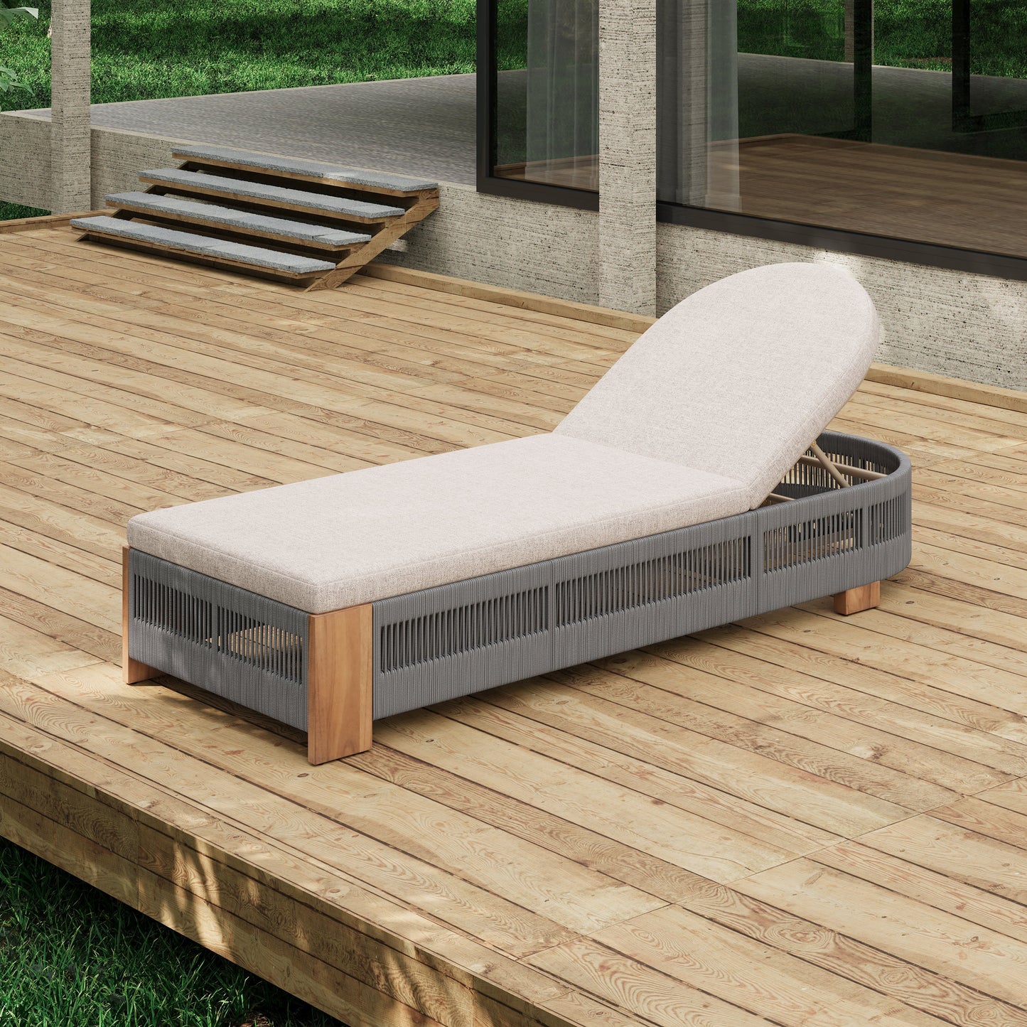 Grey Acacia Chaise Lounge and Adjustable Back