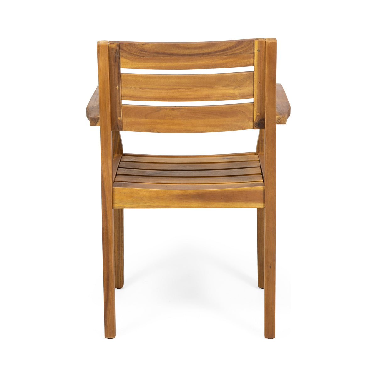 Acacia wood outdoor dining chair with slatted back in natural finish on Tampa Home & Garden Store