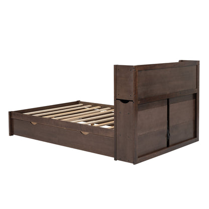 Storage platform bed with pullout shelves, trundle, and 2 drawers in wood by HouseOfZazla on Tampa Home & Garden Store