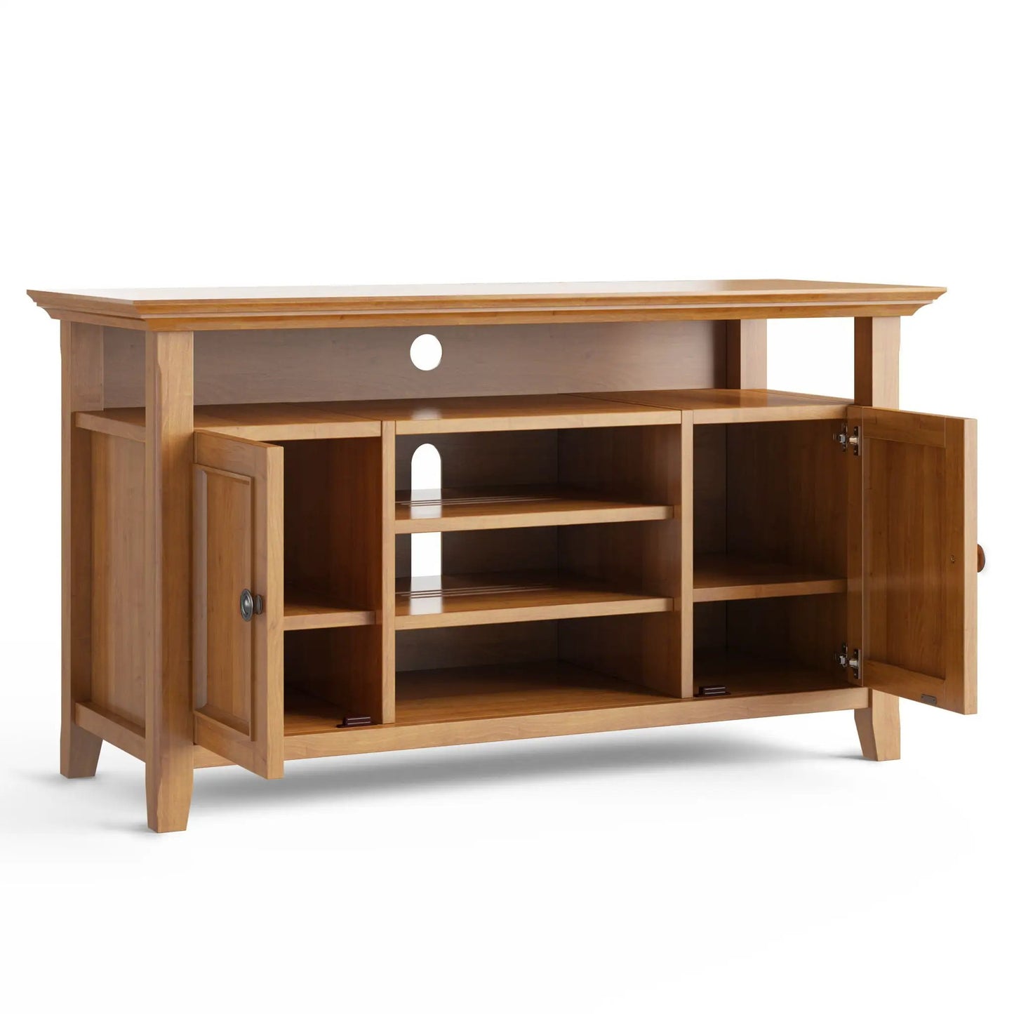 Amherst TV Media Stand handcrafted by Unique Piece in natural oak with open shelves on Tampa Home & Garden Store