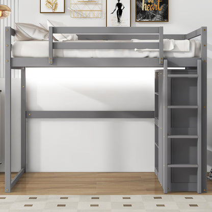Loft bed in gray with built-in wardrobe, storage shelves, and LED light on Tampa Home & Garden Store