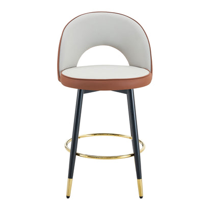 Upholstered rotatable bar chair with back, light gray cushion, brown trim, metal legs on Tampa Home & Garden Store