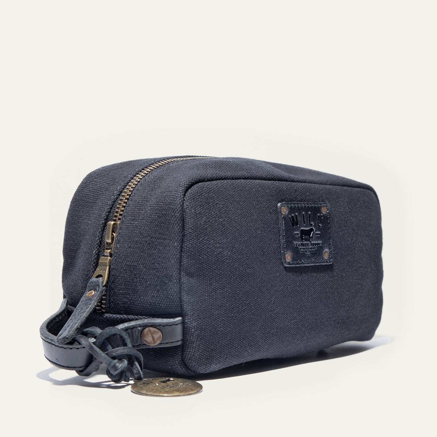 Commuter Travel Kit toiletry bag by Will Leather Goods in navy canvas with brass zipper on Tampa Home & Garden Store