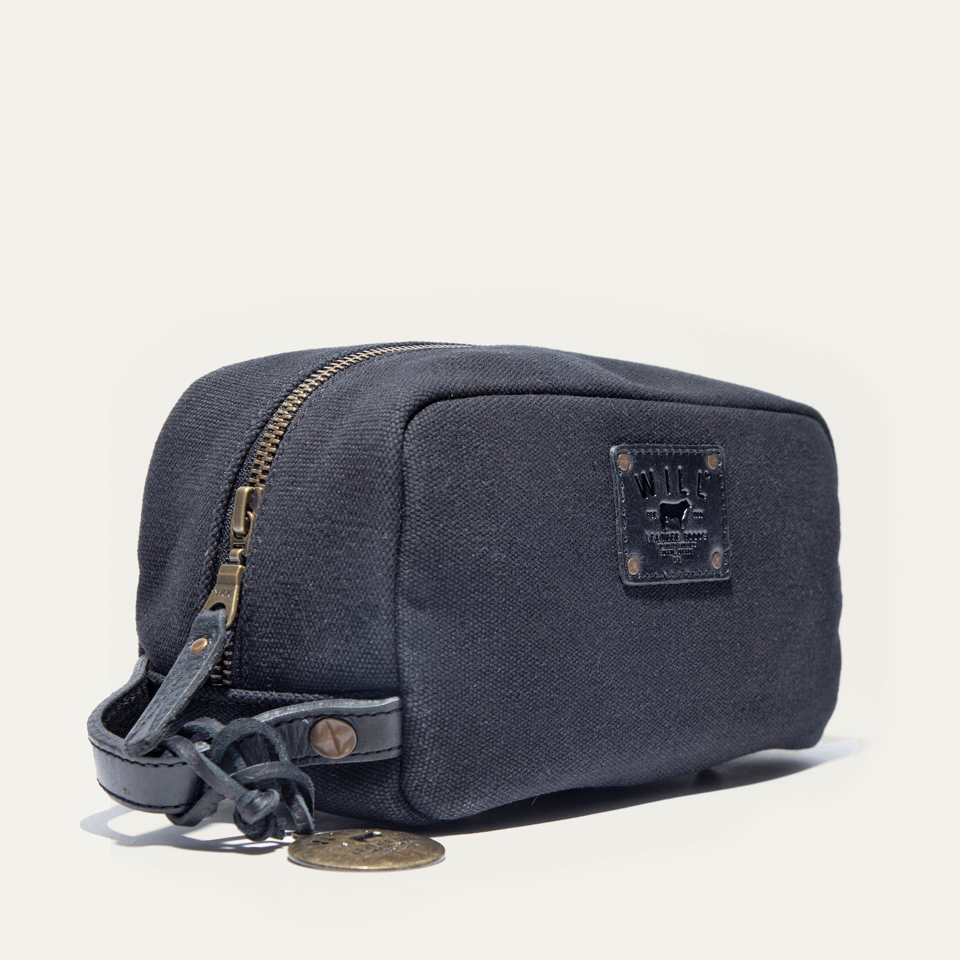 Commuter Travel Kit toiletry bag by Will Leather Goods in navy canvas with brass zipper on Tampa Home & Garden Store
