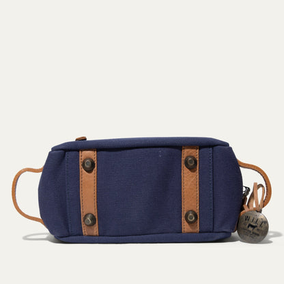 Toiletry bag Commuter Travel Kit in navy canvas with tan leather straps by Will Leather Goods on Tampa Home & Garden Store