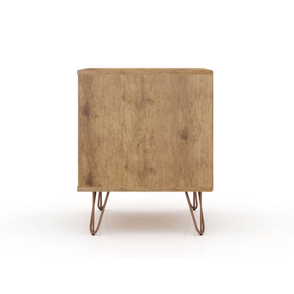 Rockefeller Nightstand in natural wood finish with 1 drawer and splayed metal legs on Tampa Home & Garden Store