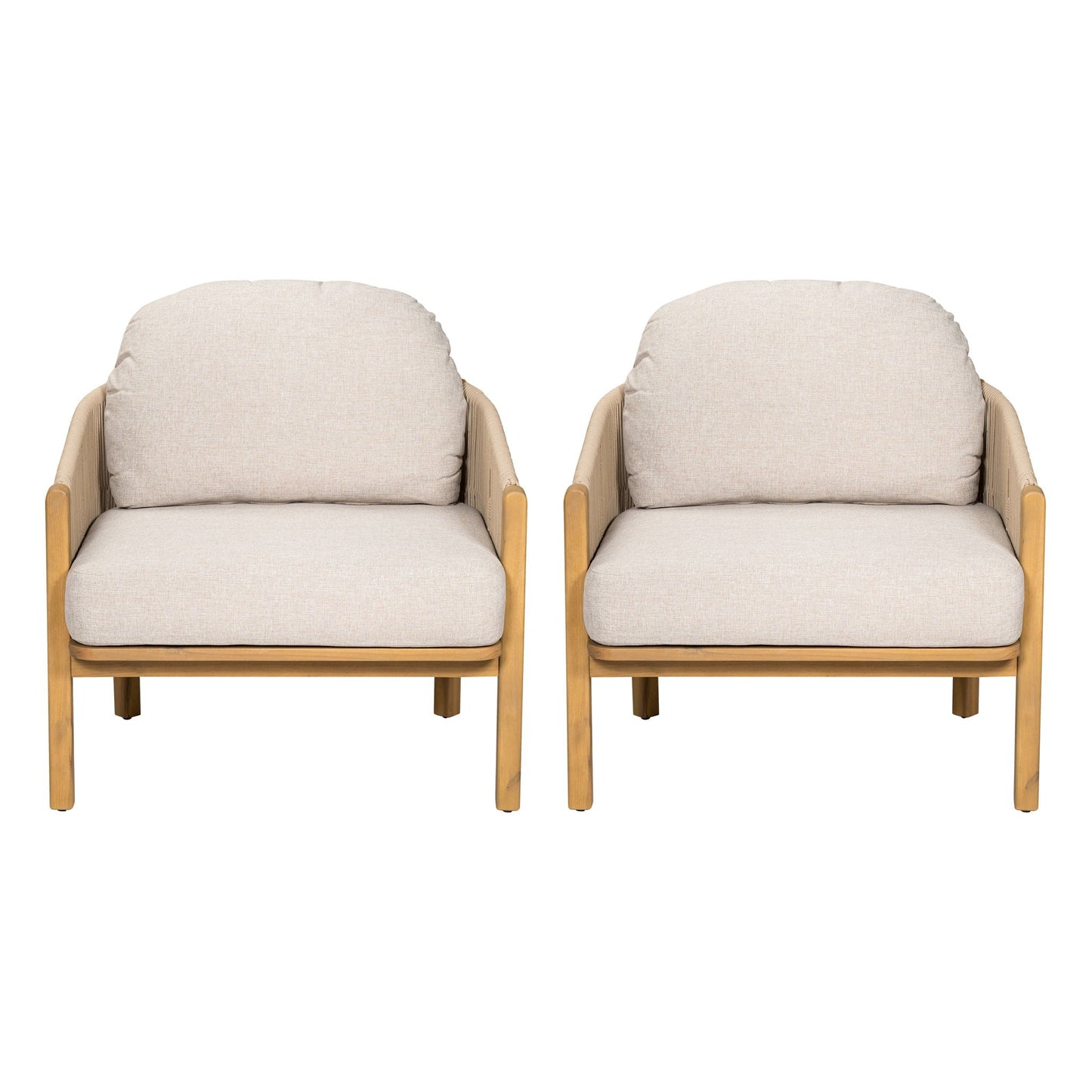Grotta outdoor wood club chair set of 2 with beige cushions by HouseOfZazla on Tampa Home & Garden Store