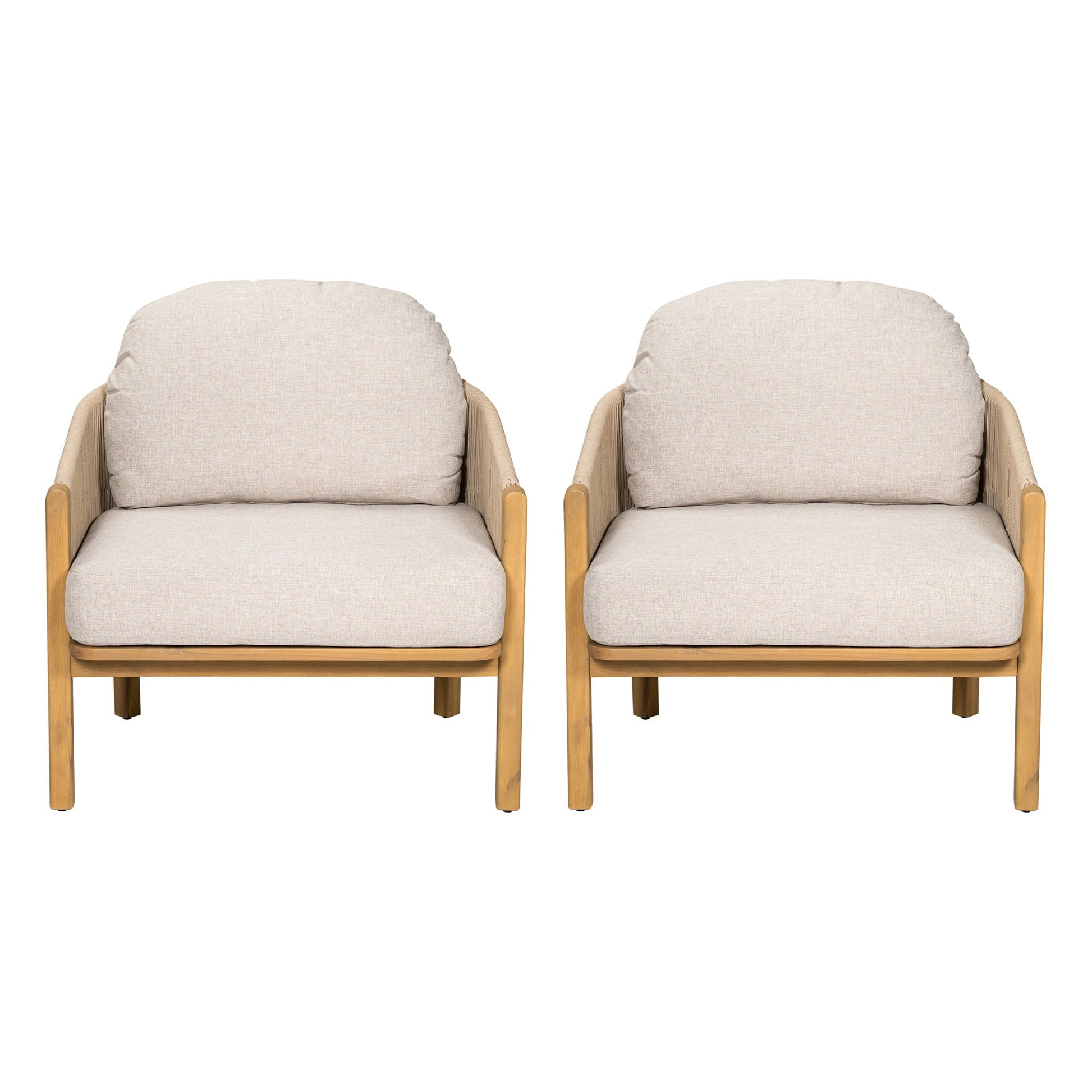 Grotta outdoor wood club chair set of 2 with beige cushions by HouseOfZazla on Tampa Home & Garden Store