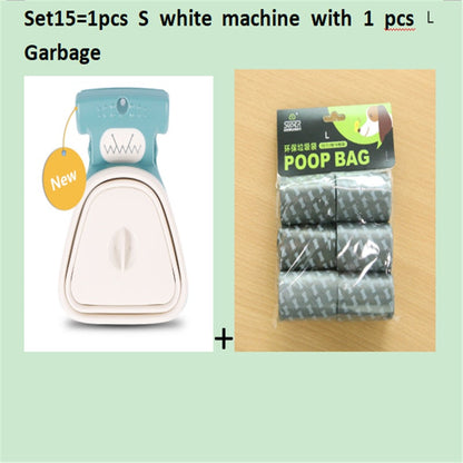Pet Zen foldable dog poop scoop with teal top and white body plus 1 pack of biodegradable bags on Tampa Home & Garden Store