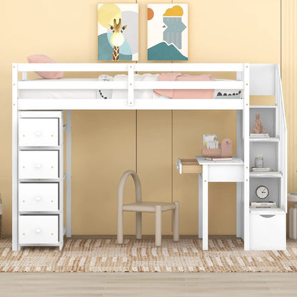 Loft Bed with Storage Drawers Desk and Stairs