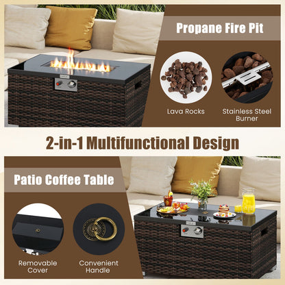2-Piece Outdoor Rattan Fire Table Set with 32-Inch gas fire pit and tank cover by LJGDeals on Tampa Home & Garden Store
