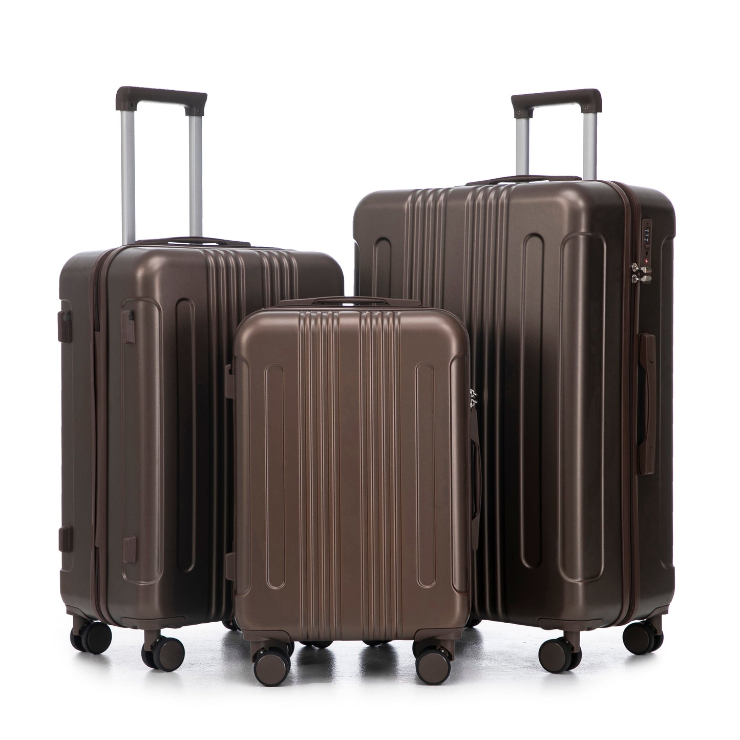 3-piece brown ABS spinner luggage set by HouseOfZazla with suitcases and handles on Tampa Home & Garden Store