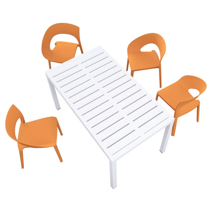 4-piece set orange modern outdoor chairs with long white slatted table HouseOfZazla on Tampa Home & Garden Store