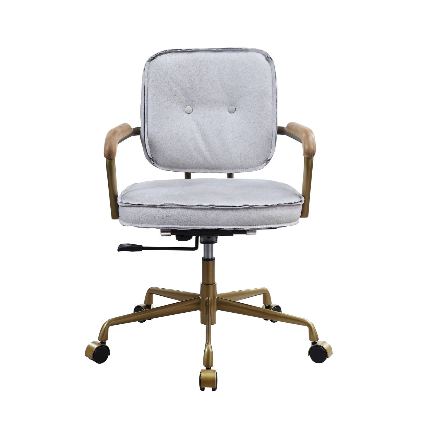 Siecross top grain leather office chair grey upholstery with wood armrests and gold base swivel on Tampa Home & Garden Store