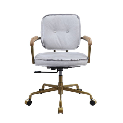 Siecross top grain leather office chair grey upholstery with wood armrests and gold base swivel on Tampa Home & Garden Store