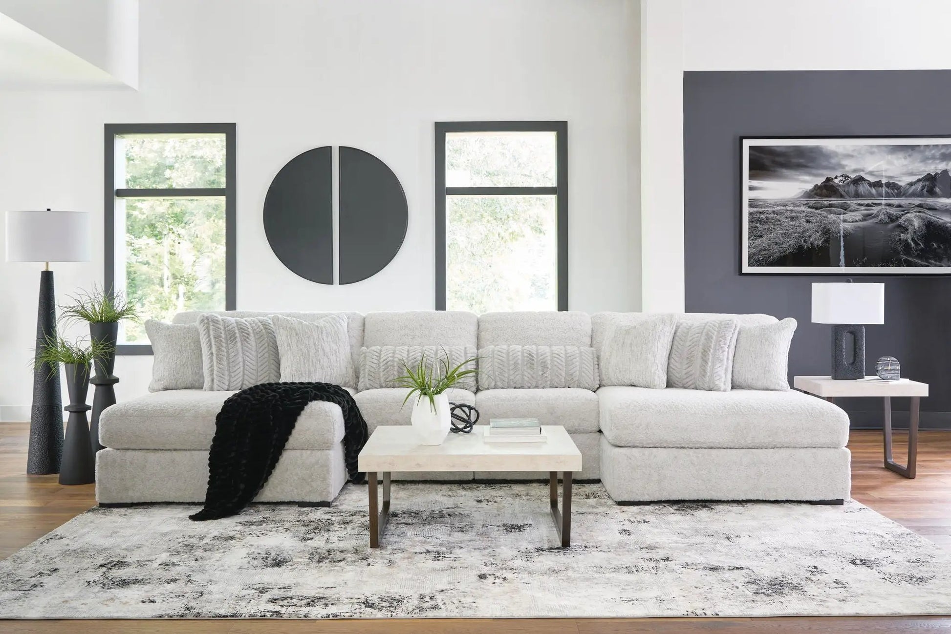 Cuddle Plush Sectional by Unique Piece Furniture, light gray plush fabric stationary sectional on Tampa Home & Garden Store