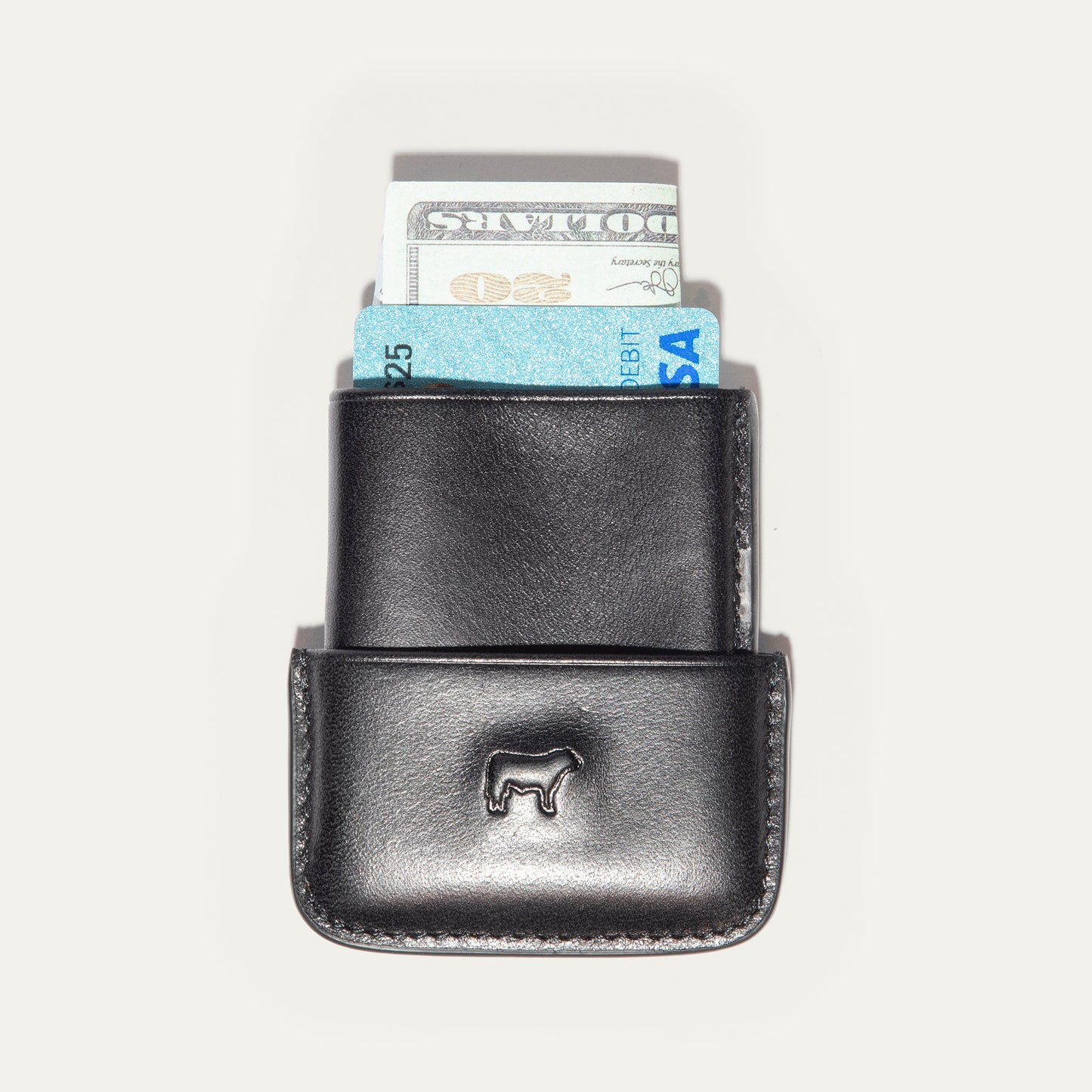 Molded Card Case by Will Leather Goods; black leather with blue card and cash on Tampa Home & Garden Store