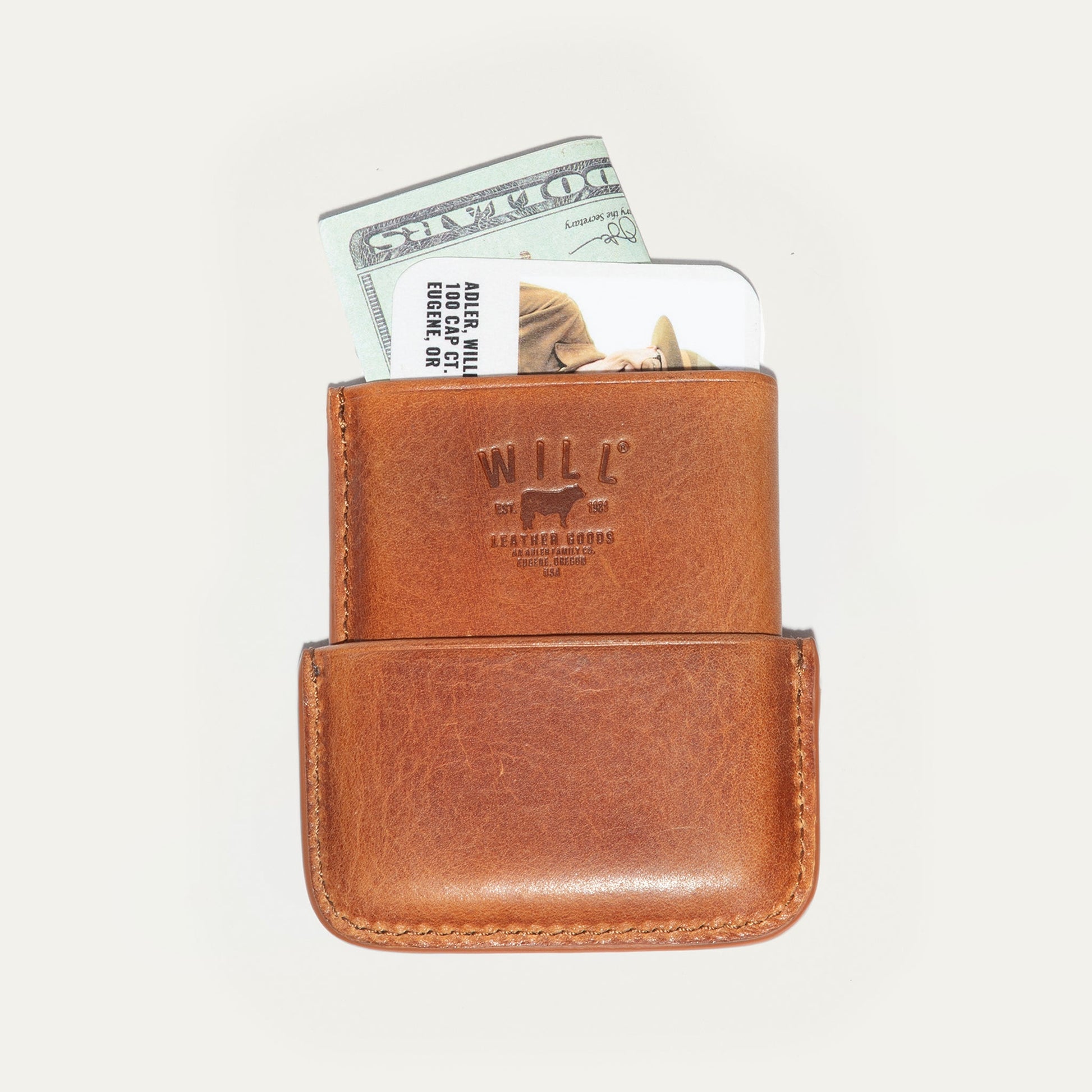 Molded card case Will Leather Goods brown leather with exposed cards on Tampa Home & Garden Store