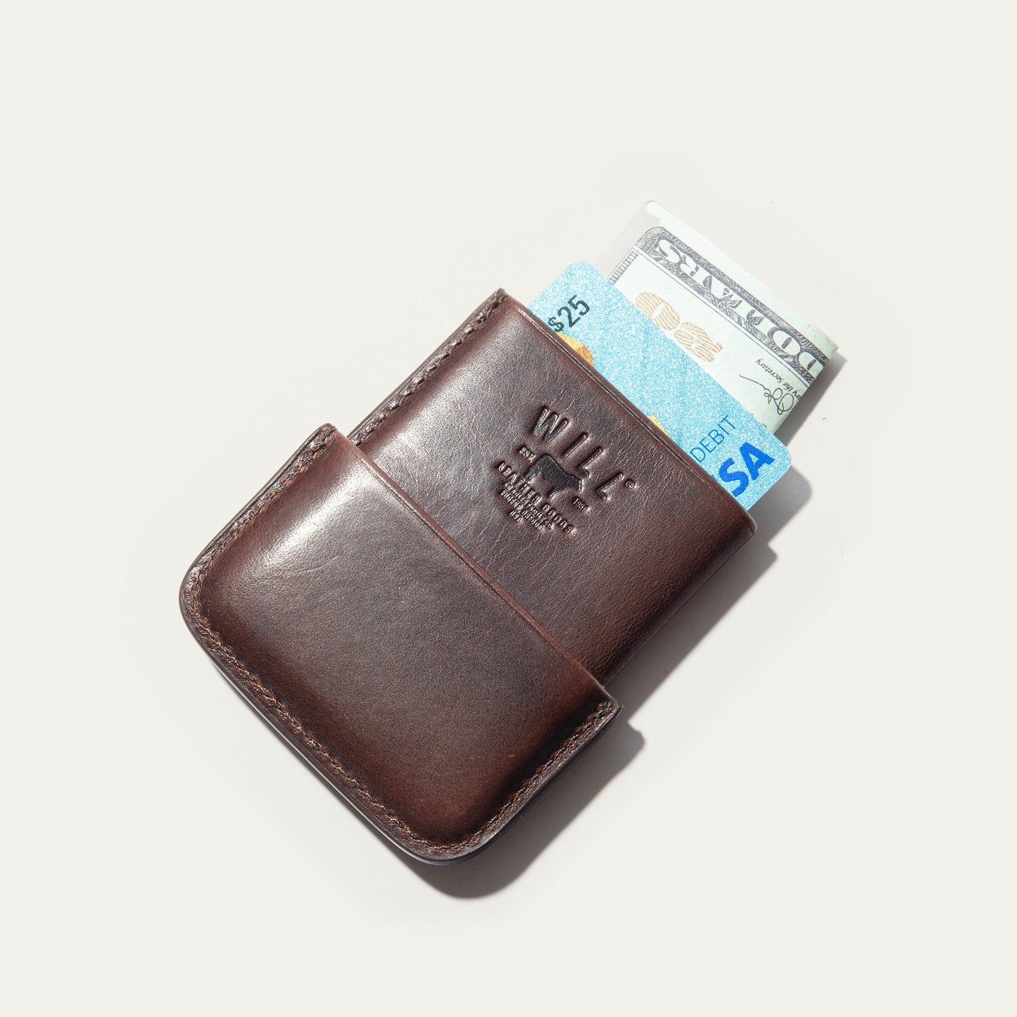 Will Leather Goods Molded Card Case brown leather with visible cards on Tampa Home & Garden Store