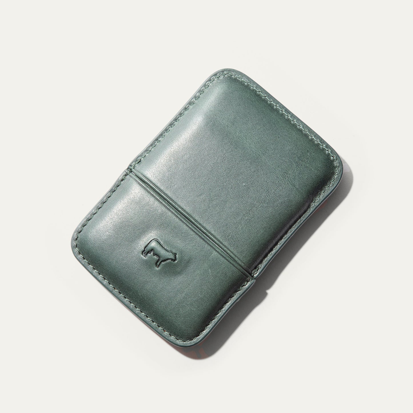 Molded Card Case teal metallic leather with stitched edges and embossed Will Leather Goods logo on Tampa Home & Garden Store