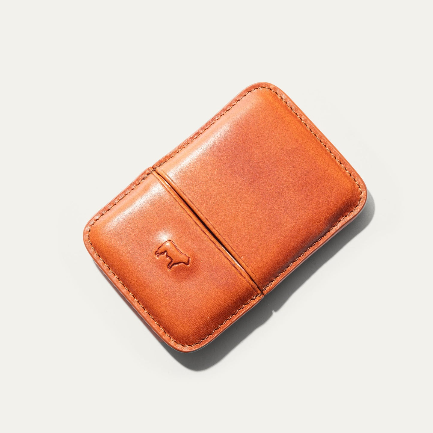 Molded Card Case in orange leather by Will Leather Goods with top-stitching on Tampa Home & Garden Store