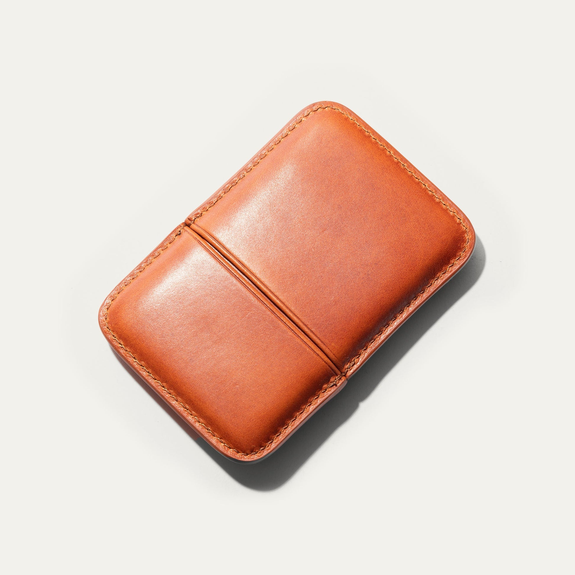Molded Card Case in orange leather by Will Leather Goods with visible top-stitching on Tampa Home & Garden Store