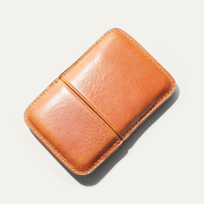 Molded Card Case in warm tan leather with visible edge stitching on Tampa Home & Garden Store