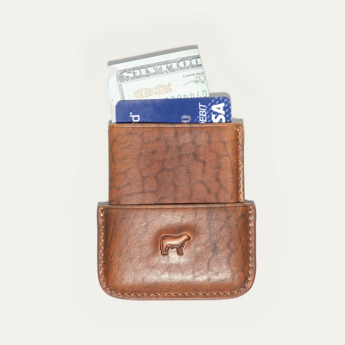Molded Card Case by Will Leather Goods in brown leather with blue card peeking out on Tampa Home & Garden Store