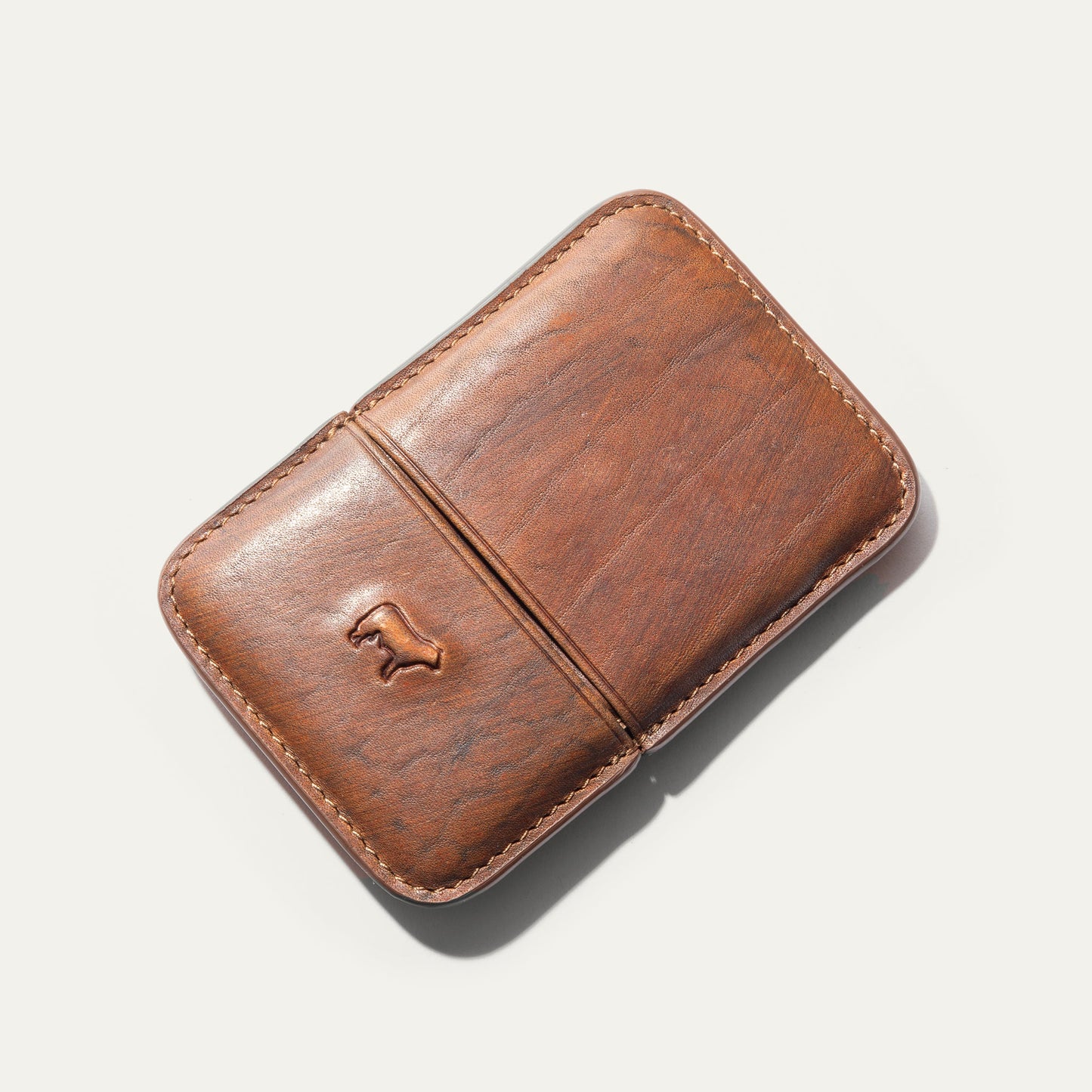 Molded card case Will Leather Goods brown leather with visible stitching on Tampa Home & Garden Store