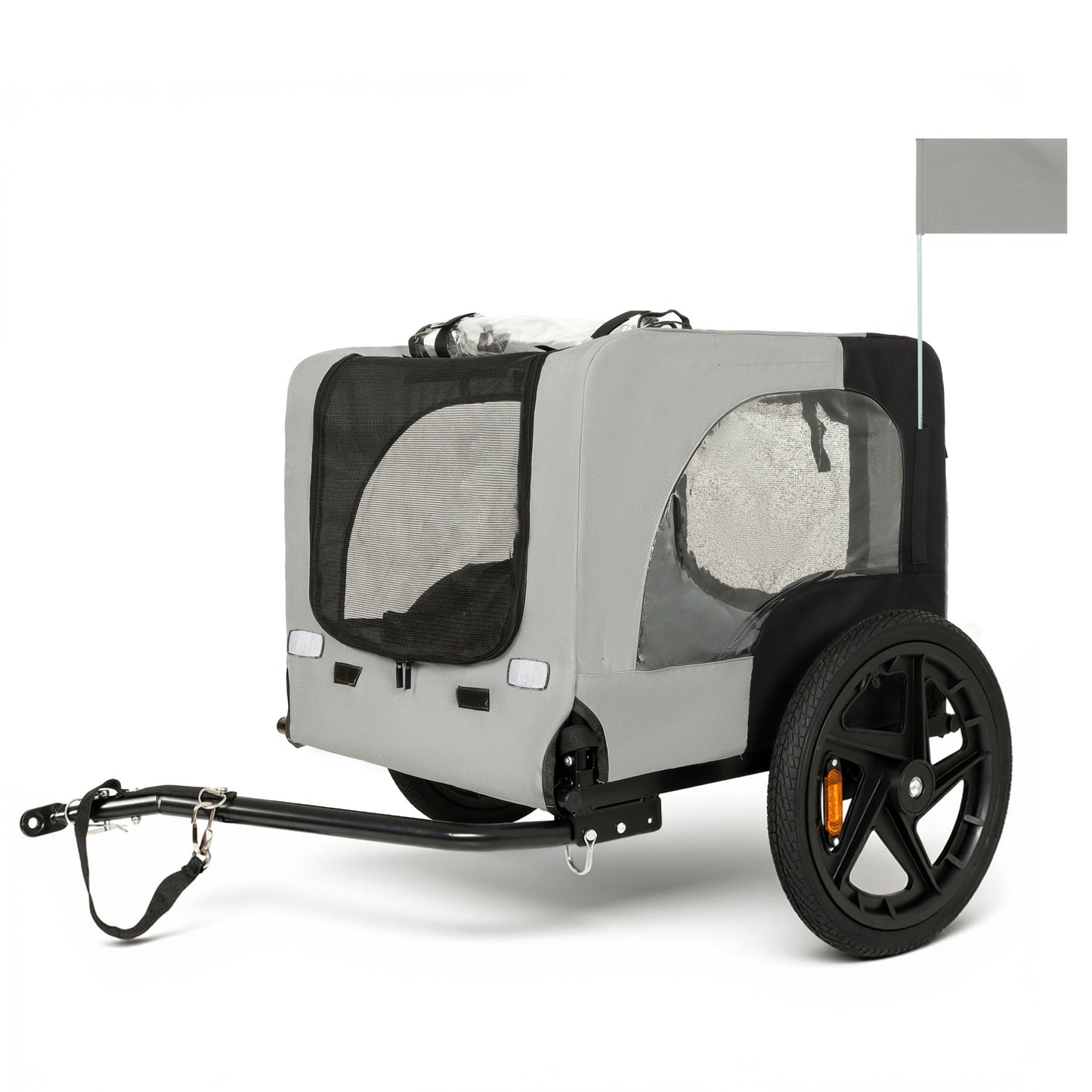 Outdoor heavy duty collapsible pet trailer, gray fabric with mesh windows, 16-inch all-terrain wheels on Tampa Home & Garden Store