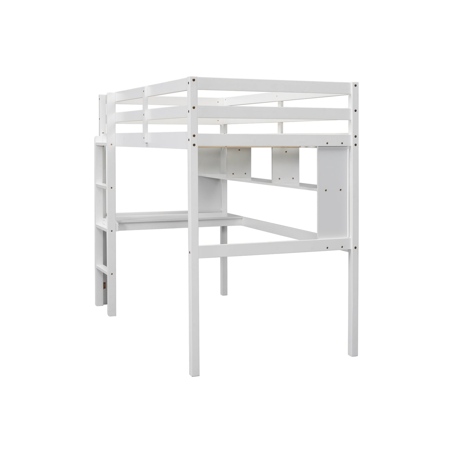 Twin Loft Bed with built-in desk and bookcase of three compartments, Guardrails and Ladder,White - Tampa Home & Garden Store