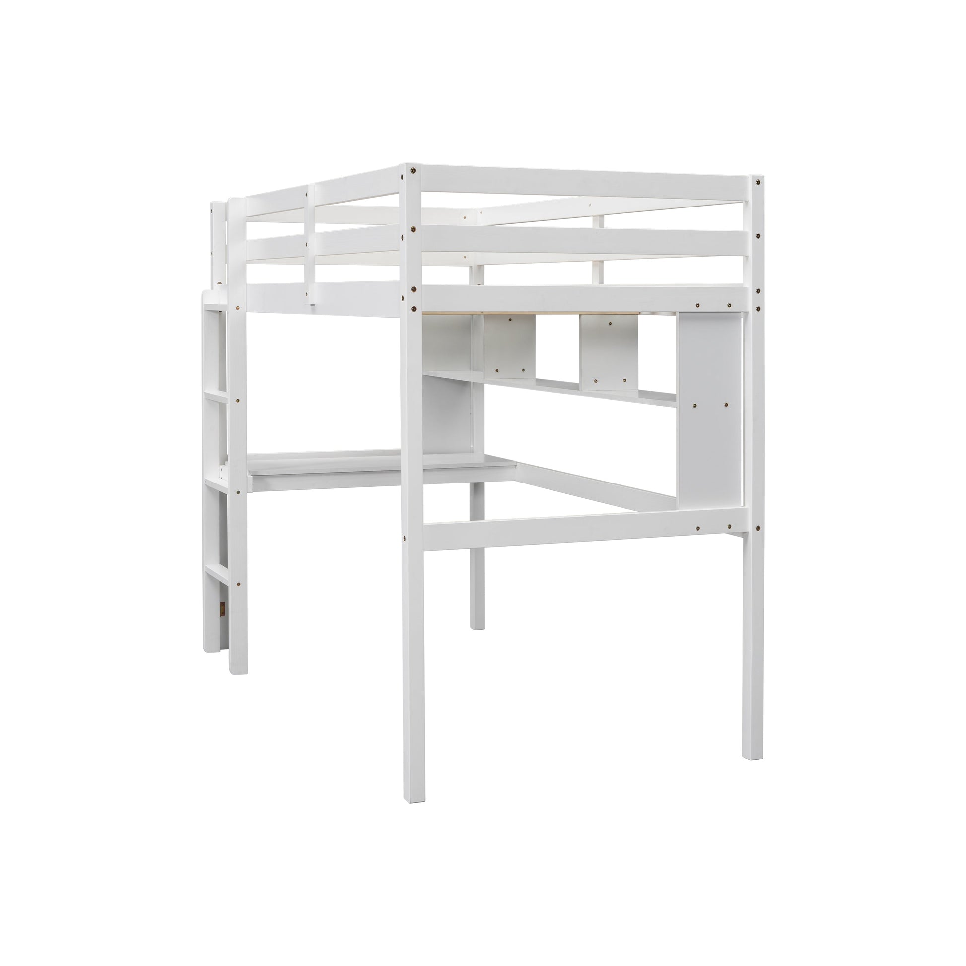 Twin Loft Bed with built-in desk and bookcase of three compartments, Guardrails and Ladder,White - Tampa Home & Garden Store