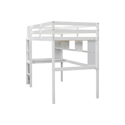 Twin Loft Bed with built-in desk and bookcase of three compartments, Guardrails and Ladder,White - Tampa Home & Garden Store