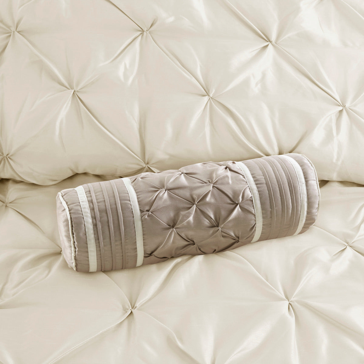 7 Piece Tufted Ivory Comforter Set Cal King by HouseOfZazla with tufted comforter and bolster on Tampa Home & Garden Store