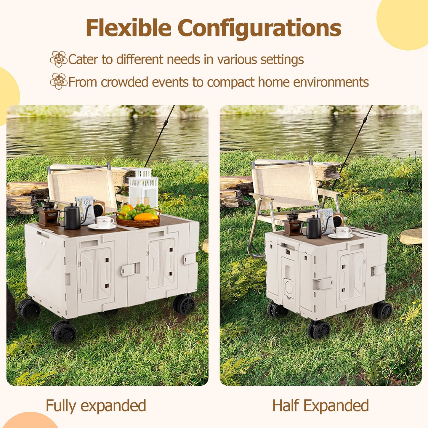Large Foldable Utility Cart with 2-Tier Storage Crates and Telescoping Handle