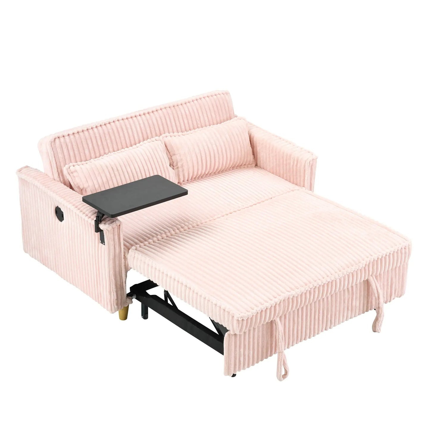 Pull-out sofa with movable tabletop and USB ports in pink corduroy by Unique Piece Furniture on Tampa Home & Garden Store