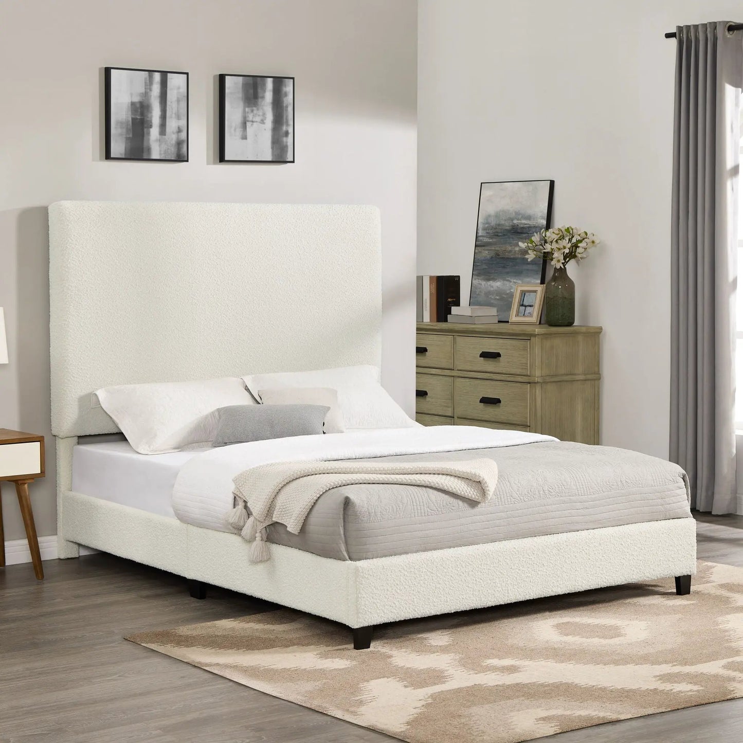 Upholstered Headboard Platform Bed in cream textured fabric by Unique Piece Furniture on Tampa Home & Garden Store