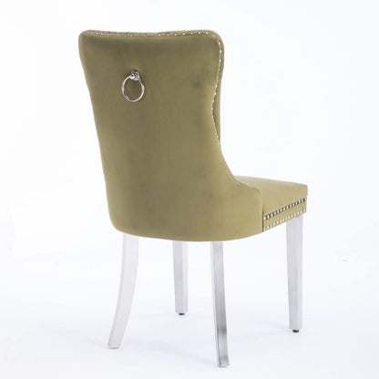 Nikki Dining Chair Set 2, olive green, nailhead trim, chrome legs, Unique Piece Furniture on Tampa Home & Garden Store