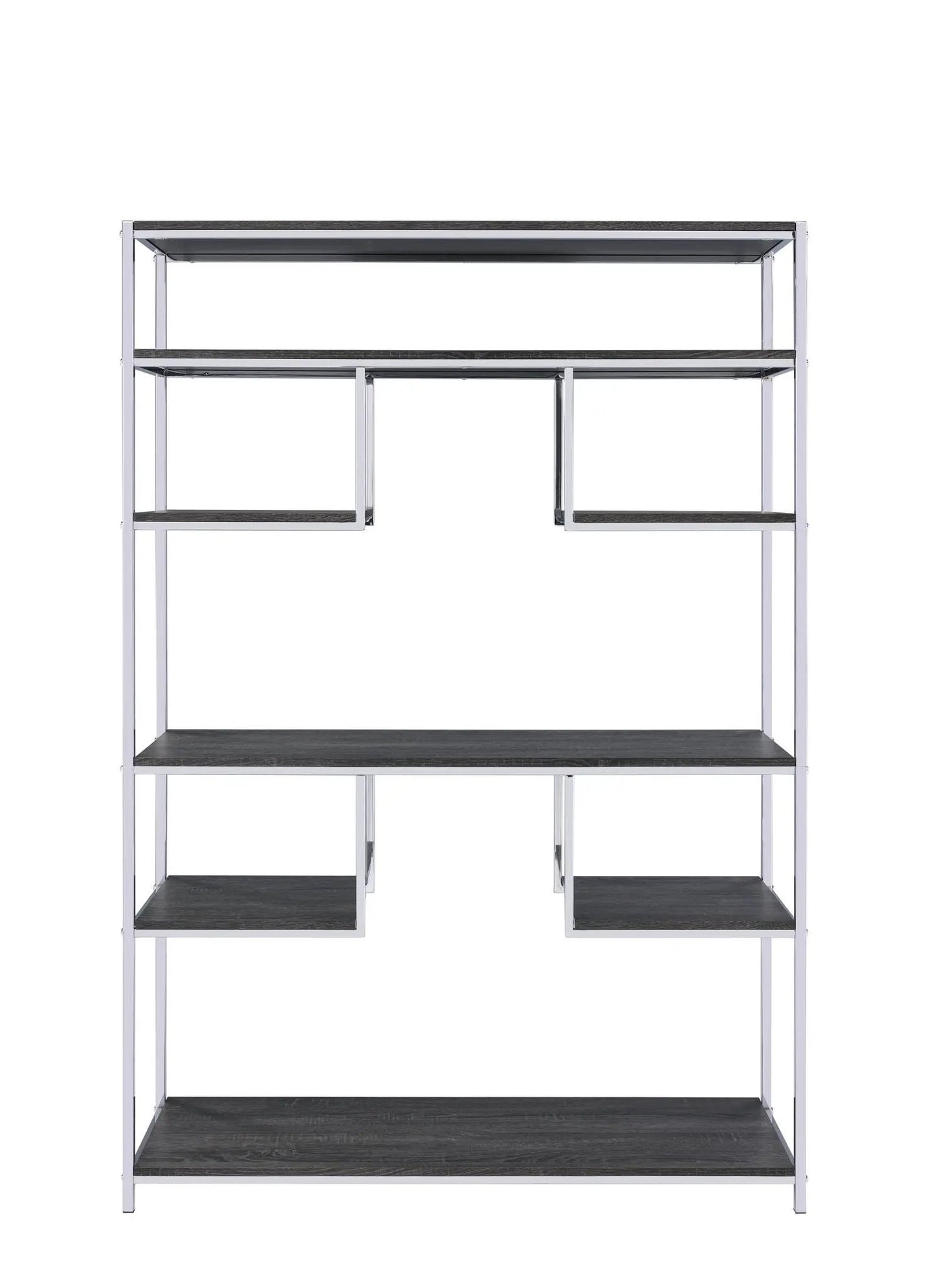 Vonara Bookshelf etagere with chrome frame and gray oak shelves by Unique Piece Furniture on Tampa Home & Garden Store