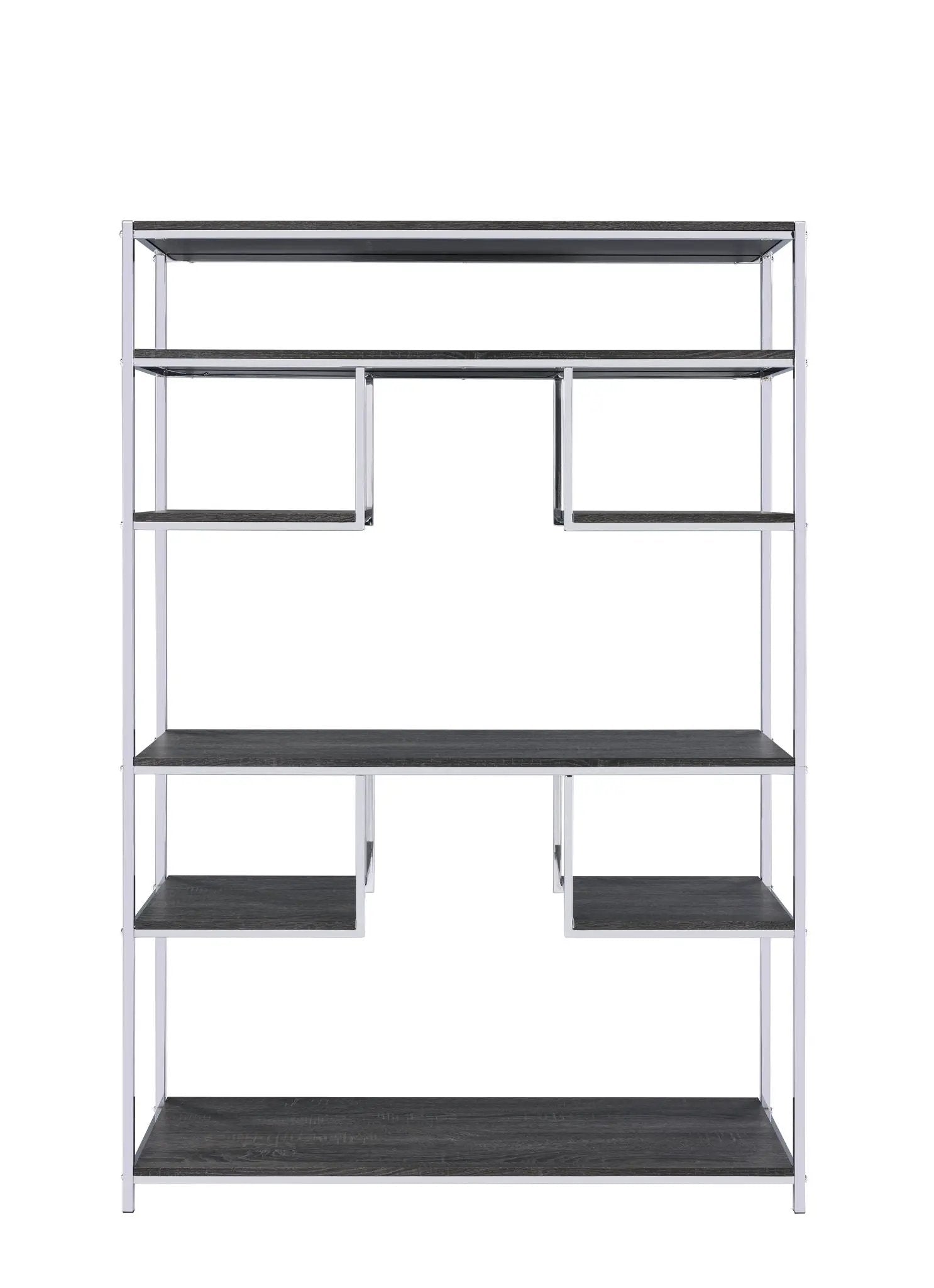 Vonara Bookshelf etagere with chrome frame and gray oak shelves by Unique Piece Furniture on Tampa Home & Garden Store