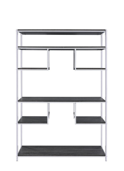 Vonara Bookshelf etagere with chrome frame and gray oak shelves by Unique Piece Furniture on Tampa Home & Garden Store