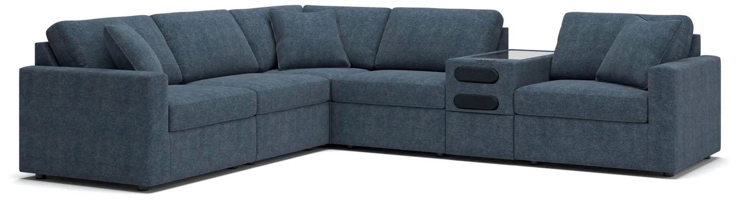Modmax Sectional Ink blue fabric with center console and cup holders on Tampa Home & Garden Store