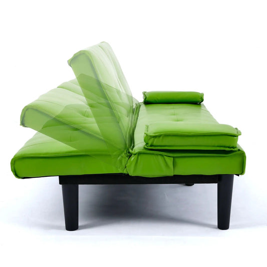 Lime green futon sofa with foldable backrest cushions and black legs on Tampa Home & Garden Store