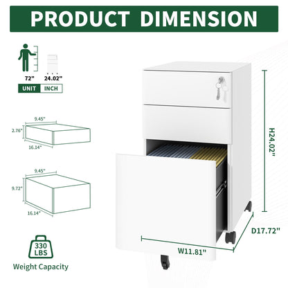 3-Drawer Mobile File Cabinet with Lock in white by HouseOfZazla on Tampa Home & Garden Store