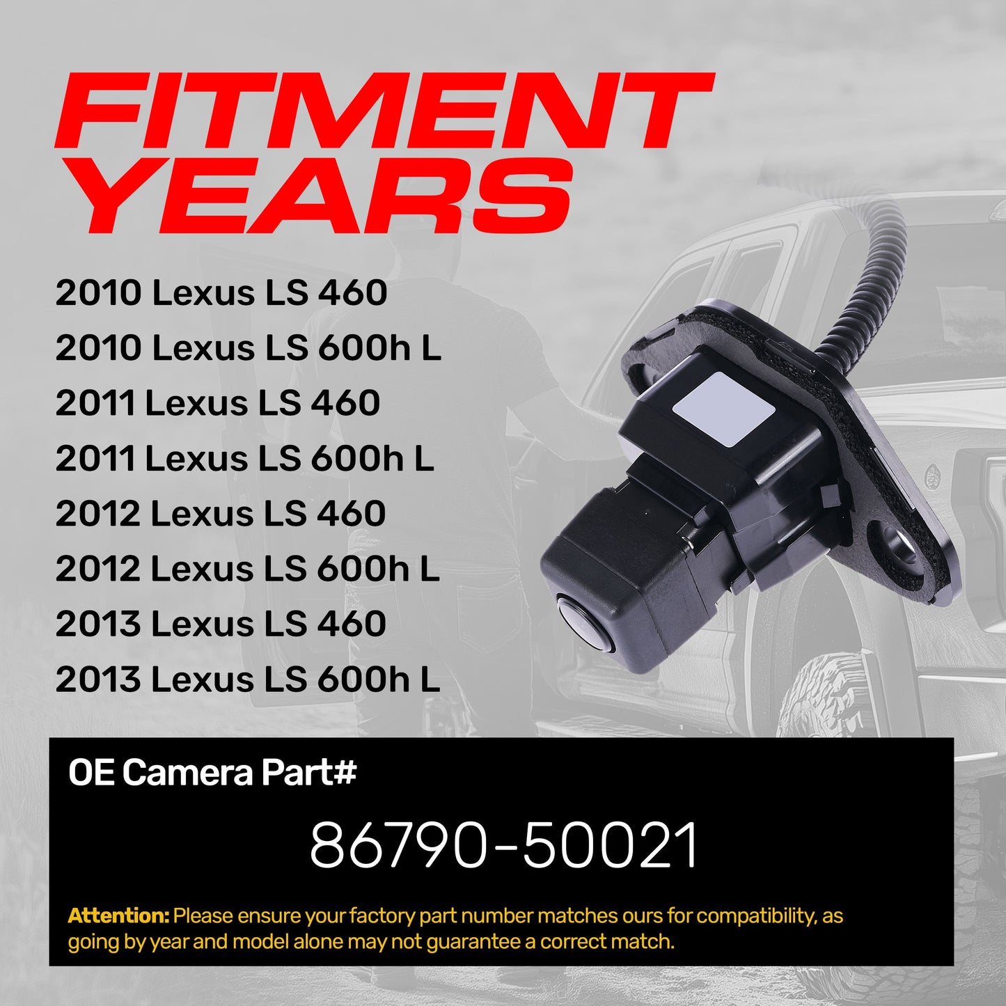 Master Tailgaters backup camera for Lexus LS 460/LS 600h L, OEM #86790-50021, black on Tampa Home & Garden Store