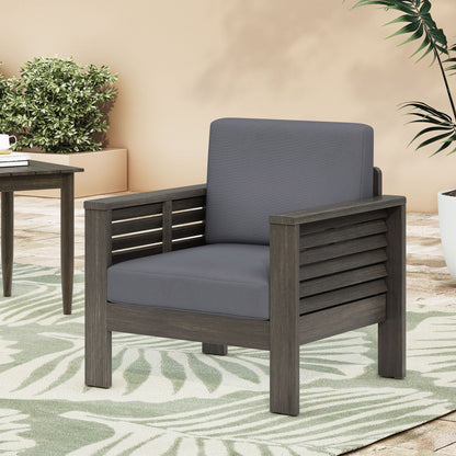 Slat Design Club Chair with Cushions, dark gray cushions, wooden frame HouseOfZazla on Tampa Home & Garden Store