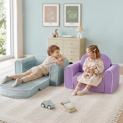 Tiny Land INC GentleSnug Corduroy Kid Chair blue and lavender; two kids on plush chairs on Tampa Home & Garden Store